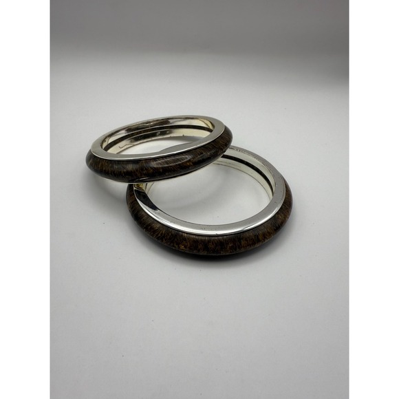 Vintage Silver Tone Faux Tortoiseshell Bracelet Set – Retro Statement Jewelry - Picture 3 of 6